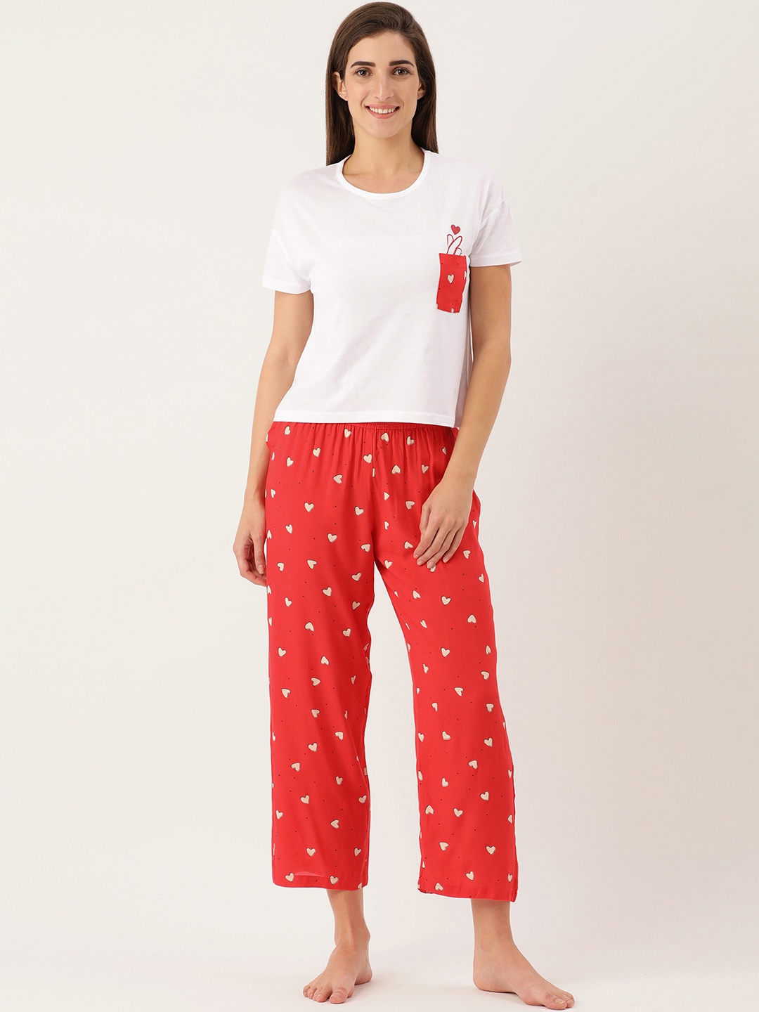 

GALYPSO Women White & Red Night suit