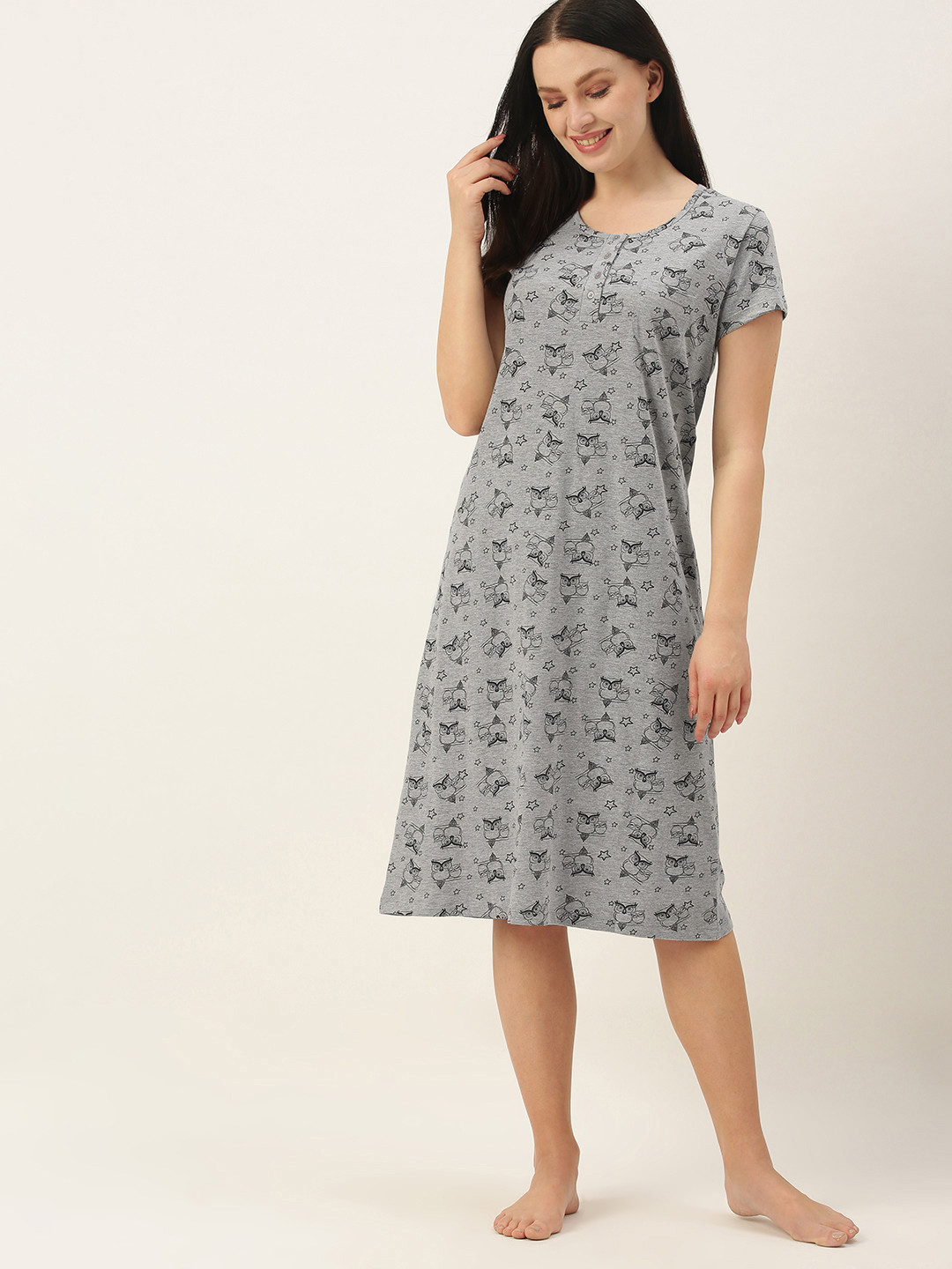 

GALYPSO Grey Melange Printed Nightdress