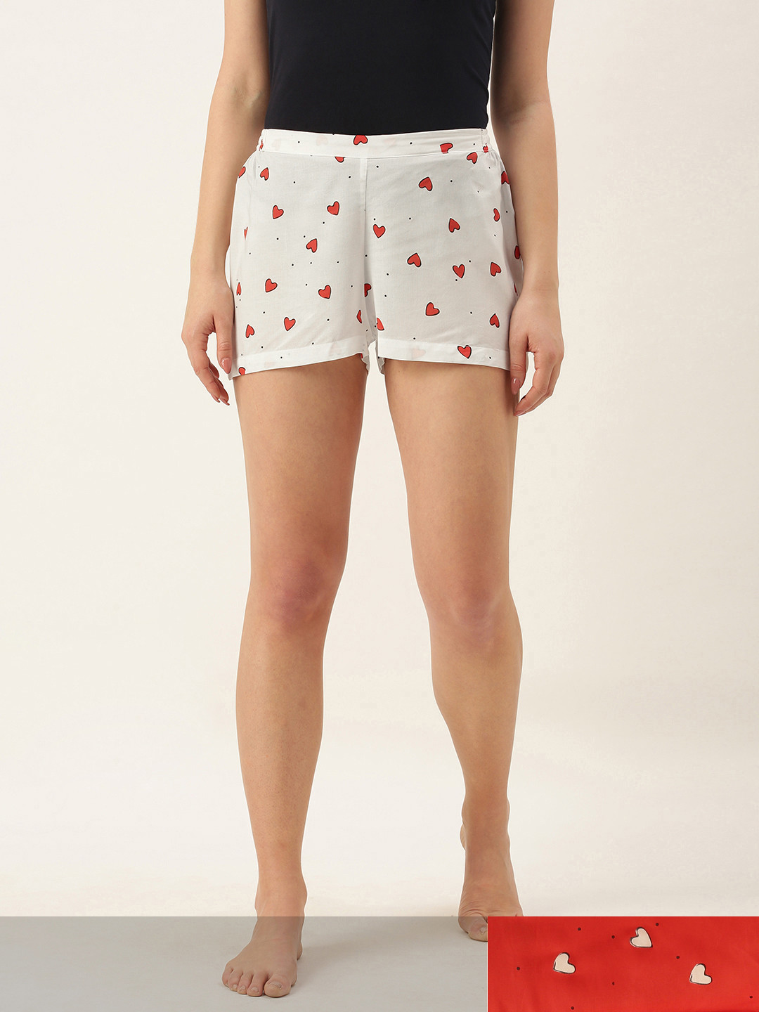 

GALYPSO Women Pack of 2 Red & White Printed Lounge Shorts