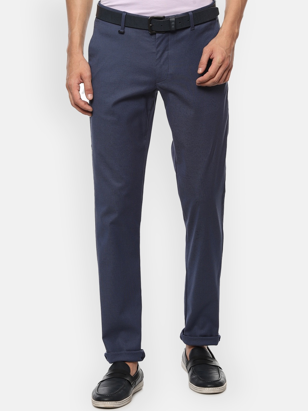 

Louis Philippe Sport Men Navy Blue Textured Slim Fit Trousers