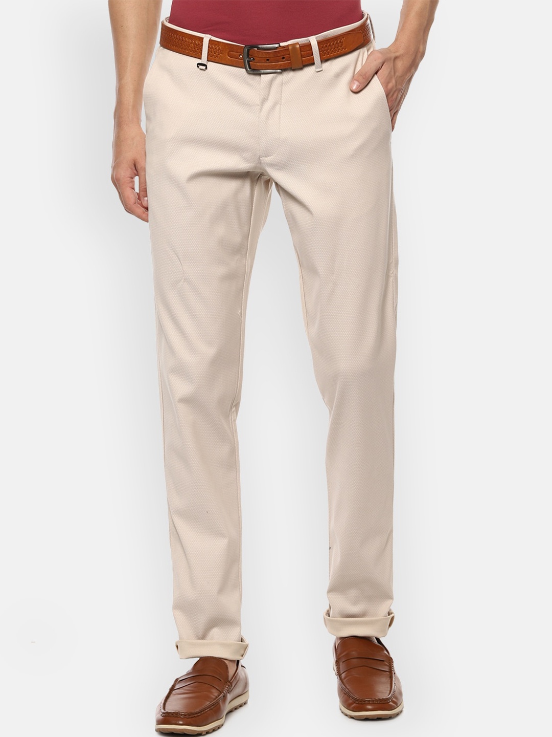 

Louis Philippe Sport Men Beige Textured Slim Fit Trousers