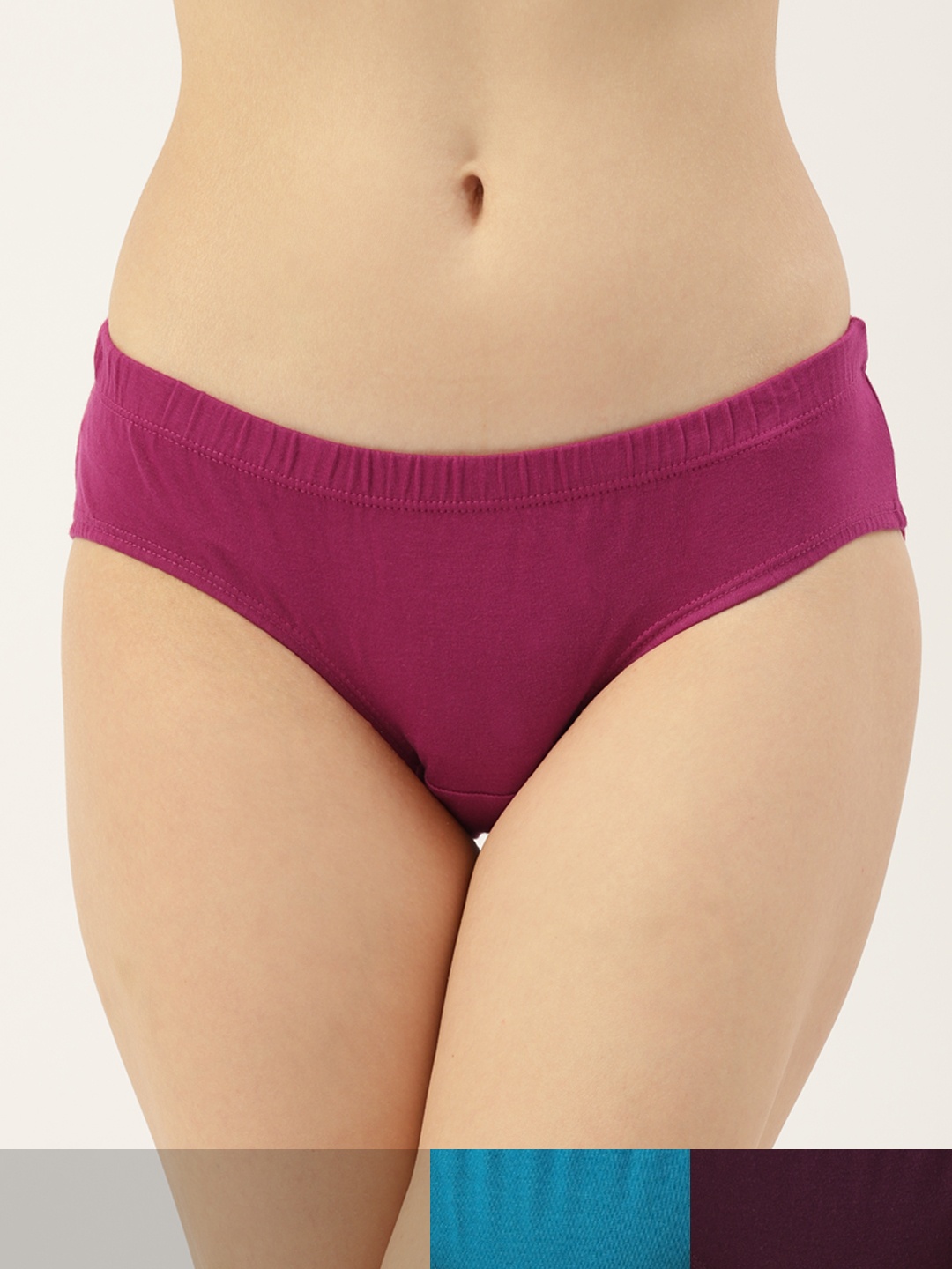 

AMOSIO Women Pack of 3 Cotton Solid Mid-Rise Hipster Briefs HP-9026-3, Blue