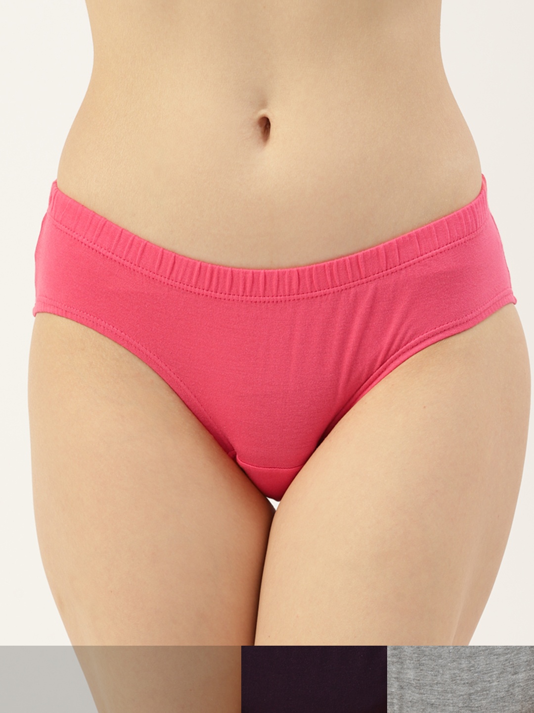 

AMOSIO Women Pack of 3 Cotton Solid Mid-Rise Hipster Briefs HP-9023-3, Pink