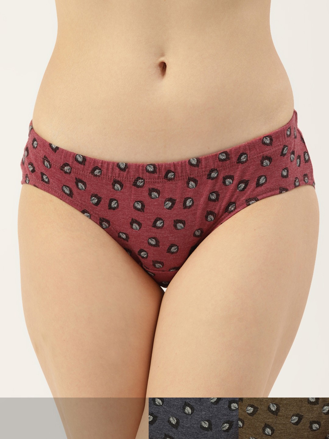 

AMOSIO Women Pack of 3 Cotton Floral Print Mid-Rise Hipster Briefs HP-9022-3, Maroon