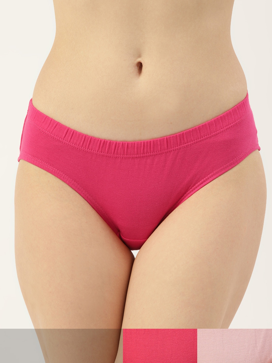 

AMOSIO Women Pack of 3 Cotton Solid Mid-Rise Hipster Briefs HP-9031-3, Pink