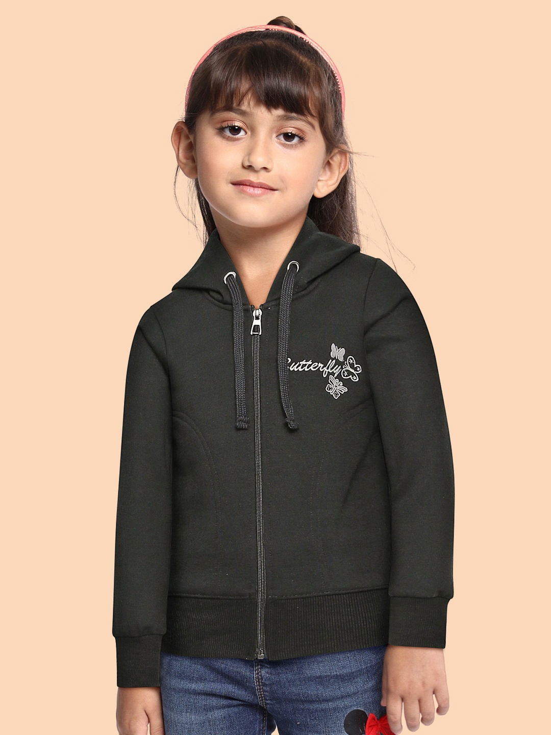 

ADBUCKS Girls Olive Green Hooded Sweatshirt