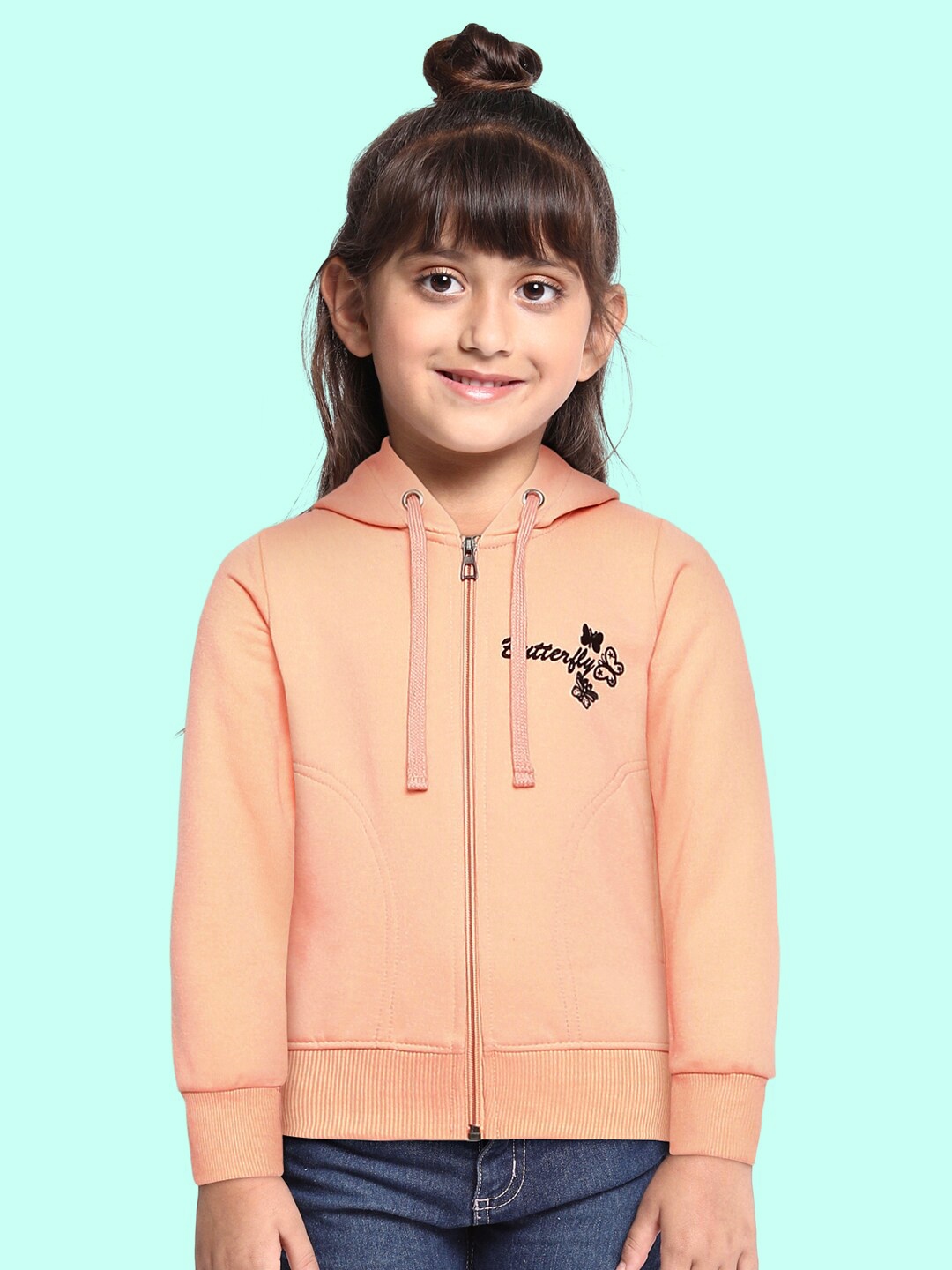 

ADBUCKS Girls Peach-Coloured Hooded Sweatshirt