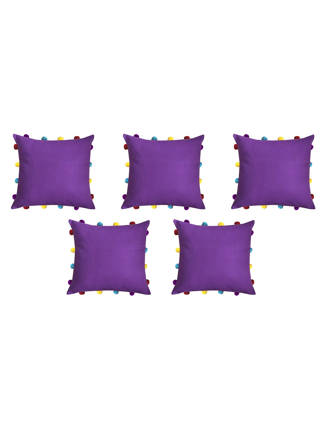 

Lushomes Purple & Yellow 5 Pieces Pom Pom Detail Cotton Square Cushion Covers