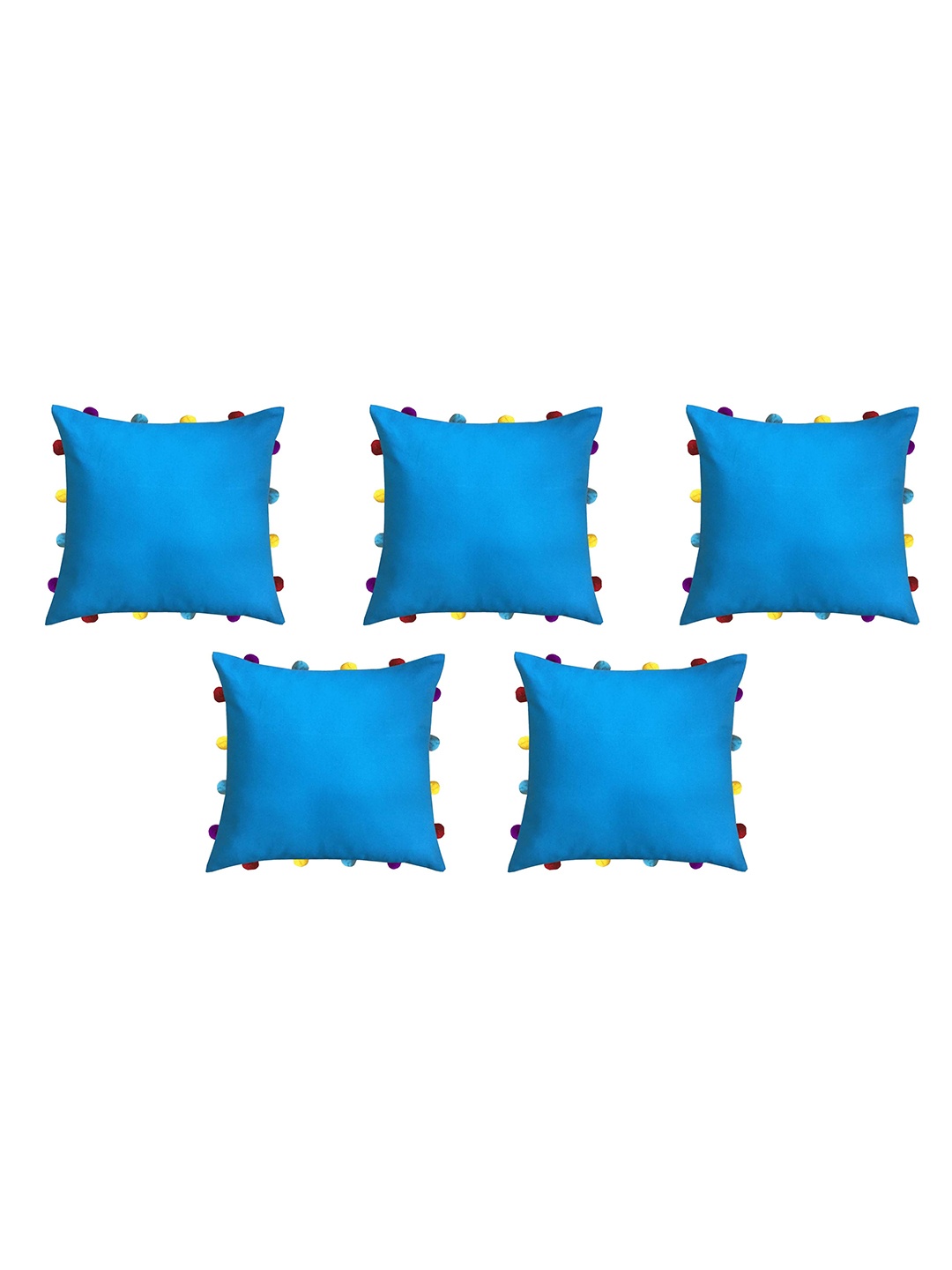 

Lushomes Blue 5 Pieces Pom Pom Detail Cotton Square Cushion Covers