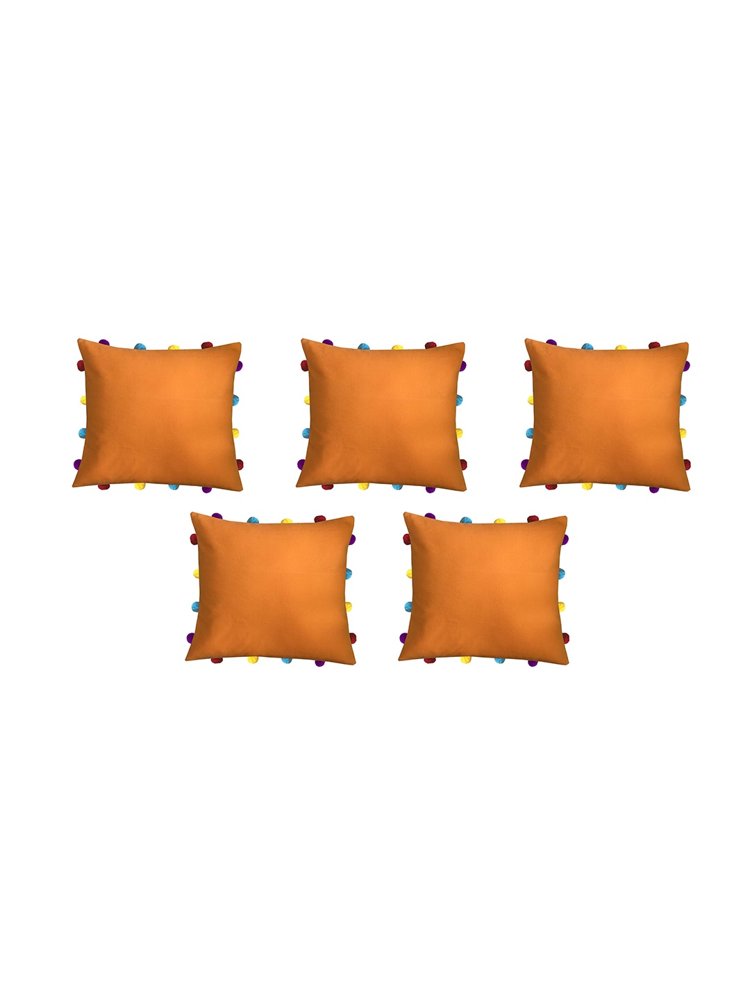 

Lushomes Orange & Blue 5 Pieces Pom Pom Detail Cotton Square Cushion Cover