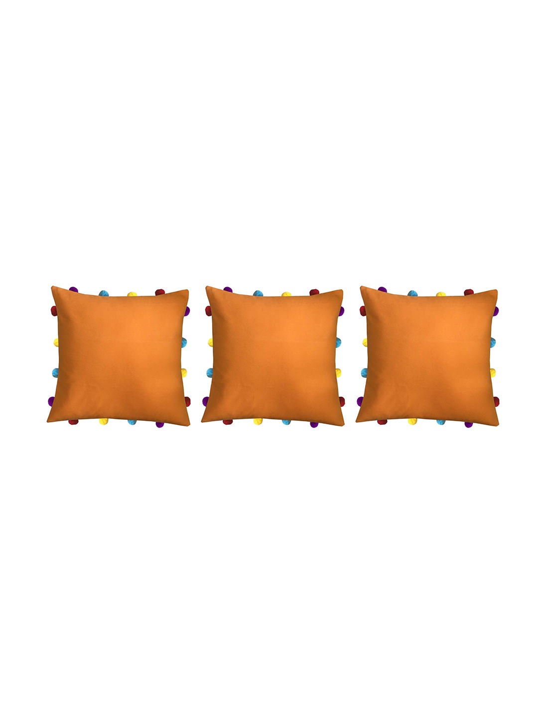 

Lushomes Orange 3 Pieces Pom Pom Detail Cotton Square Cushion Covers