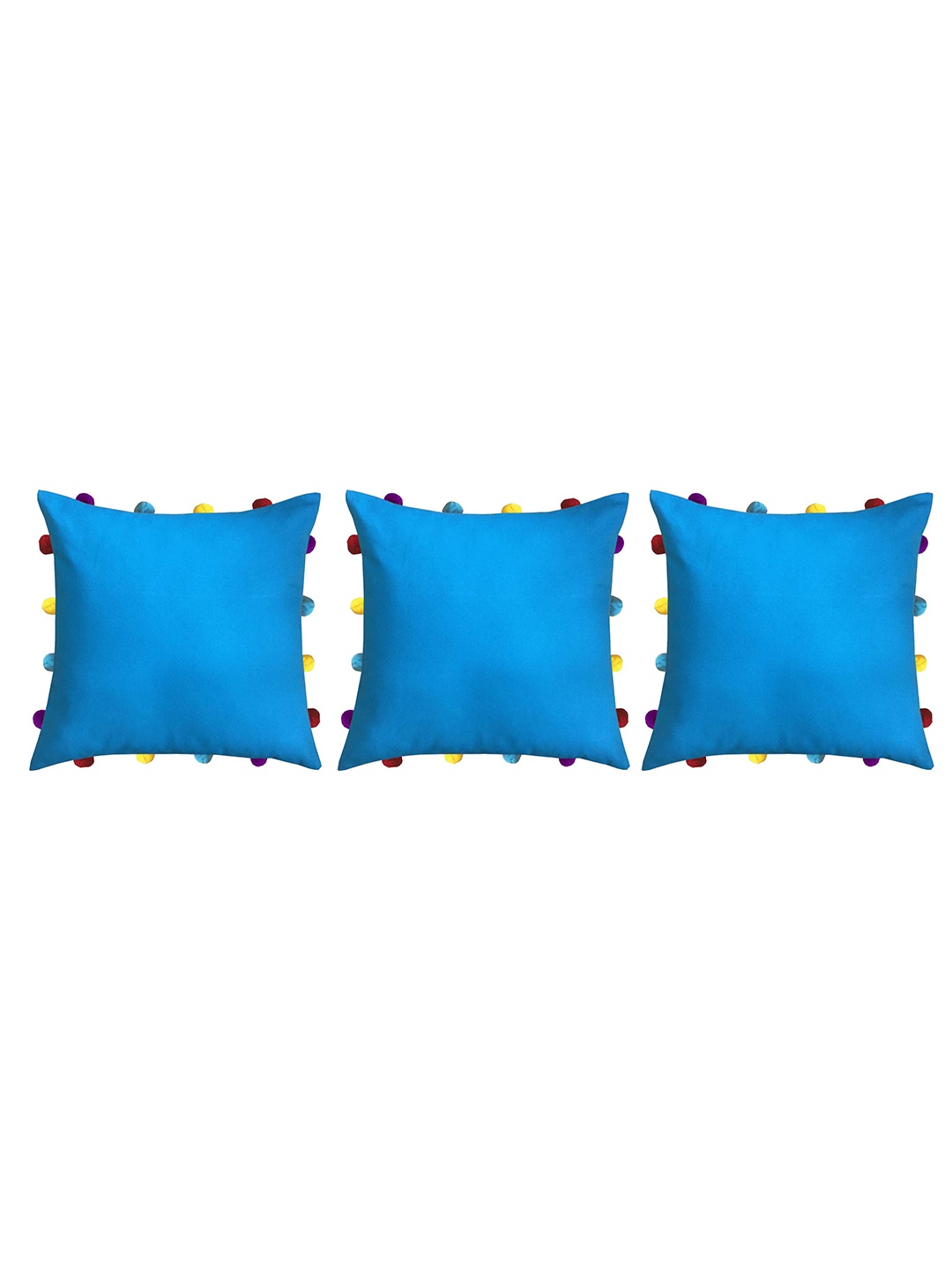 

Lushomes Blue 3 Pieces Pom Pom Detail Cotton Square Cushion Covers