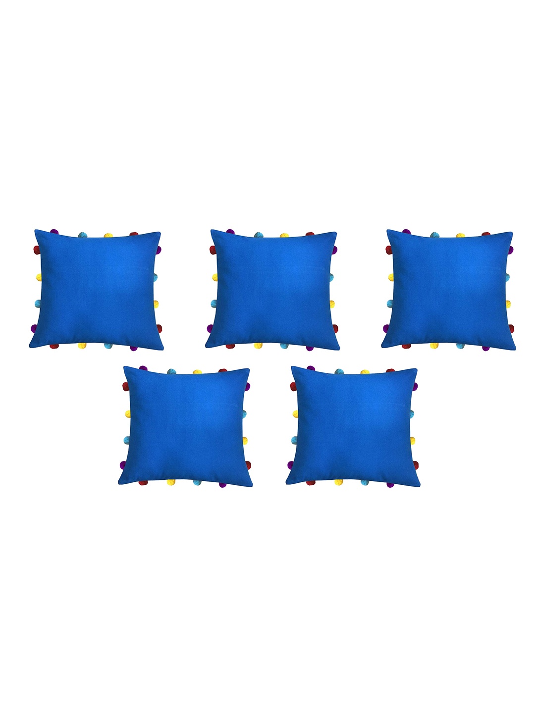 

Lushomes Blue 5 Pieces Pom Pom Detail Cotton Square Cushion Covers