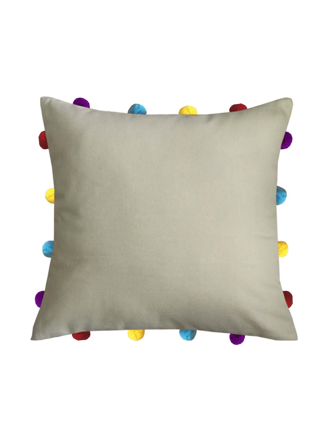 

Lushomes Beige & Yellow Pom Pom Detail Cotton Square Cushion Cover