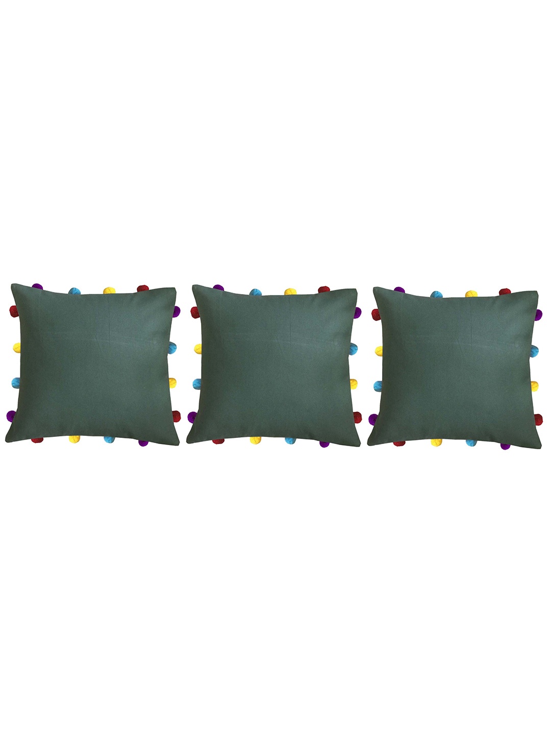 

Lushomes Green & Blue 3 Pieces Pom Pom Detail Cotton Square Cushion Covers