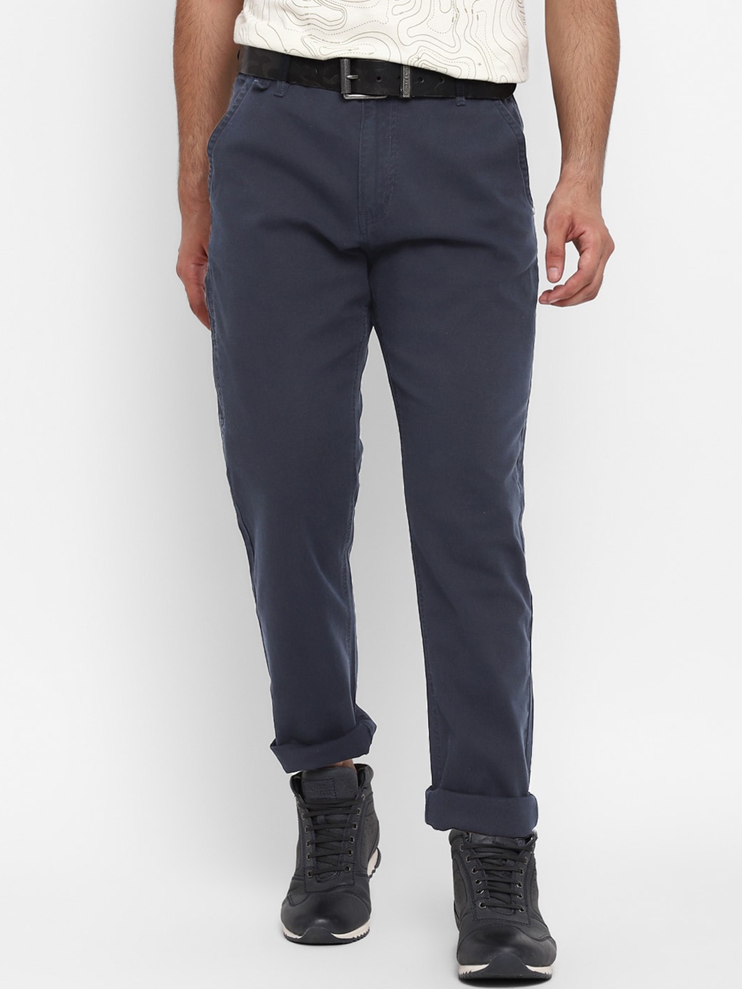 

Royal Enfield Men Navy Blue Solid Chinos Trousers
