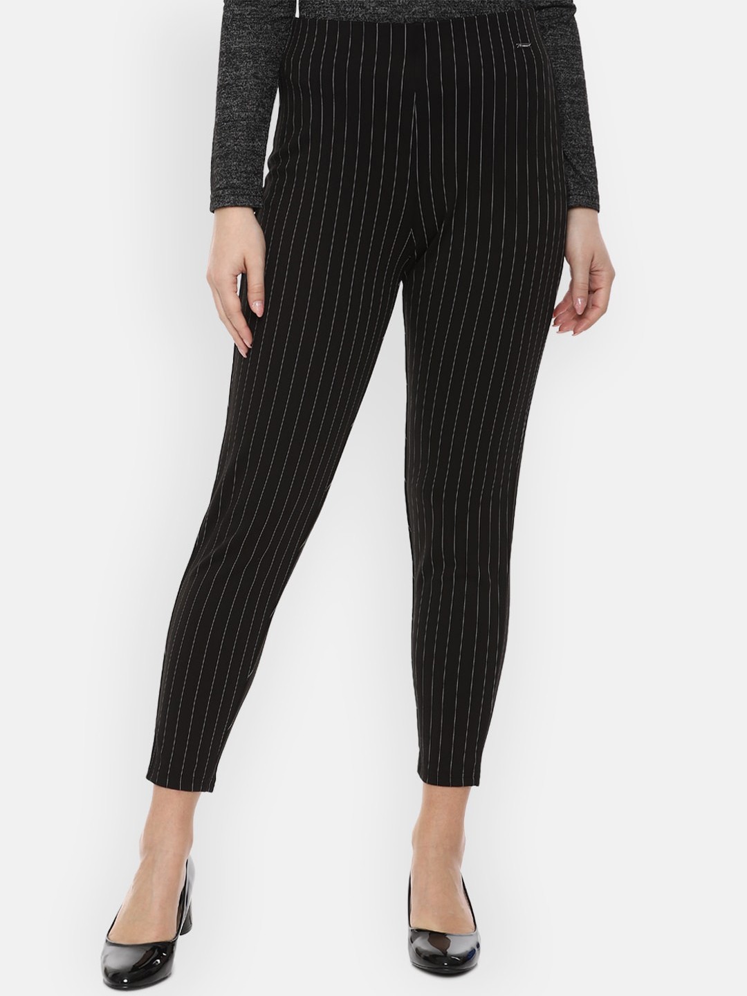 

Van Heusen Woman Women Black Striped Cigerette Trousers