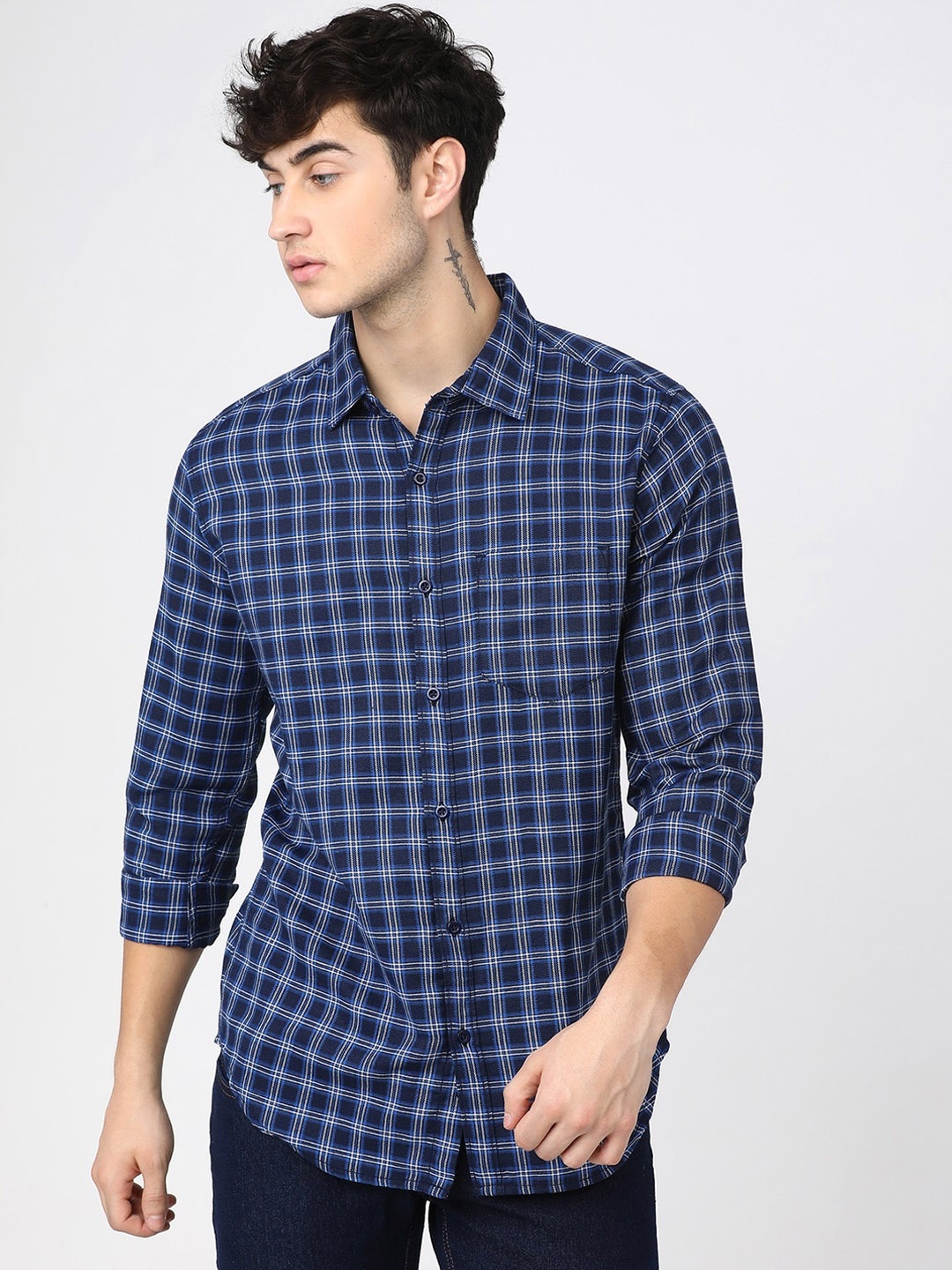 

KETCH Slim Fit Checked Casual Shirt, Navy blue