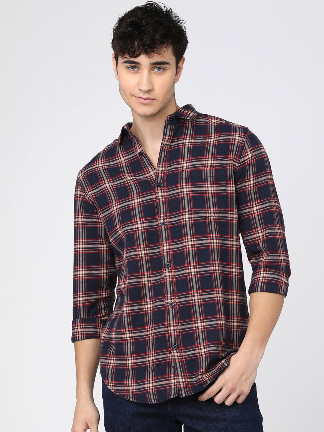 

KETCH Men Slim Fit Tartan Checks Casual Shirt, Navy blue
