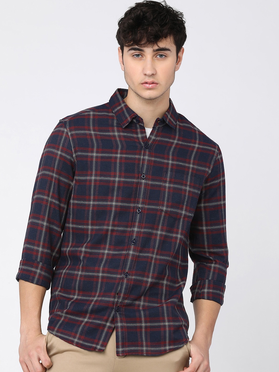 KETCH Men Slim Fit Tartan Checked Casual Shirt