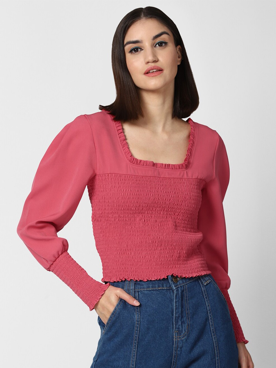 

FOREVER 21 Regular smocked Top, Pink
