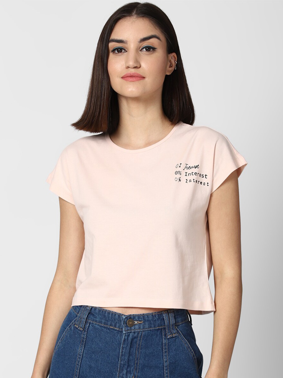 

FOREVER 21 Women Peach Printed Crop Top