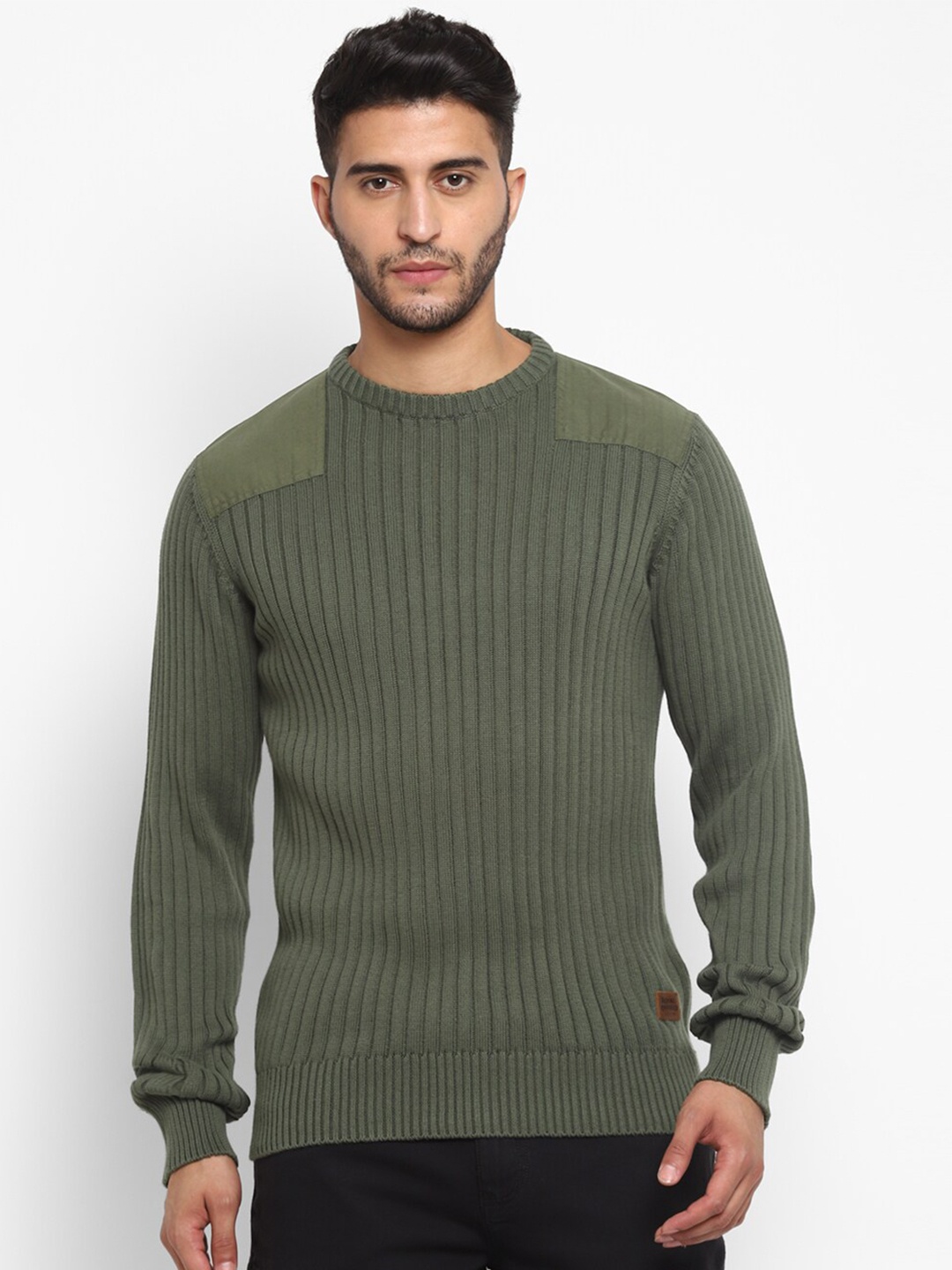 

Royal Enfield Men Olive Green Ribbed Pullover Sweater