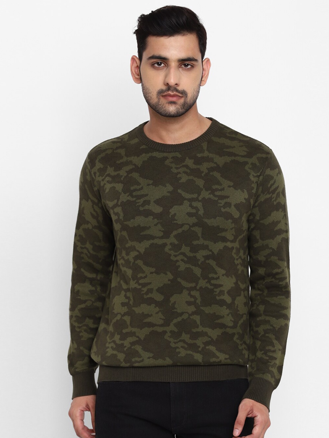 

Royal Enfield Men Olive Green Cotton Printed Pullover