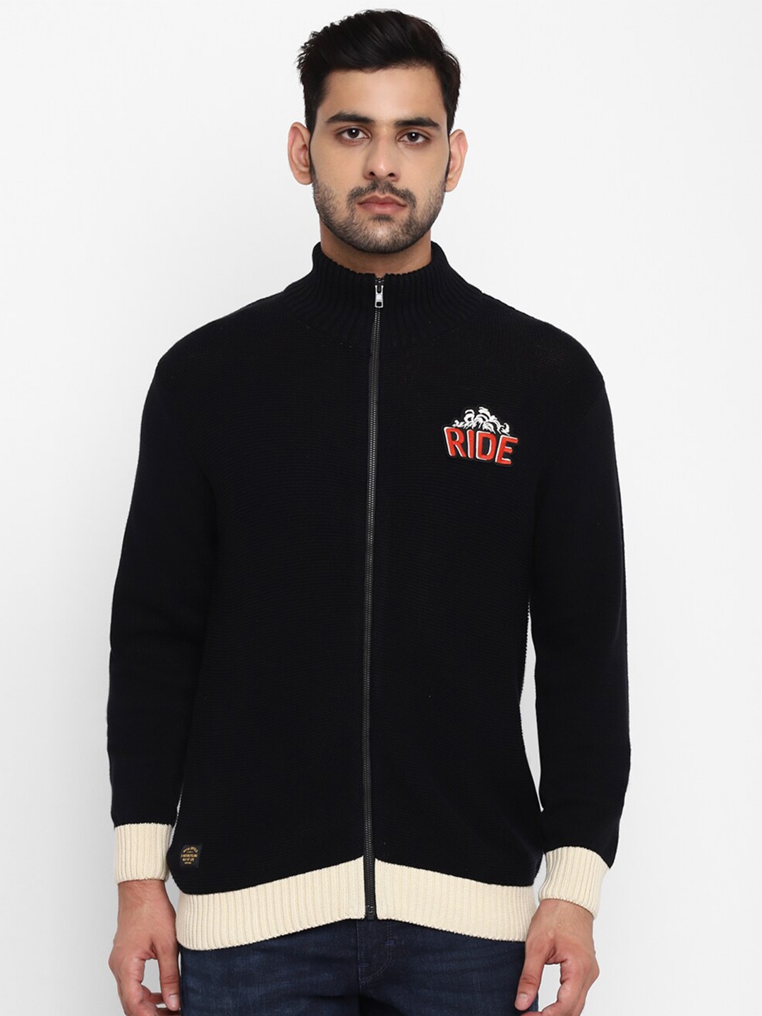 

Royal Enfield Men Black & Red Typography Printed Cardigan