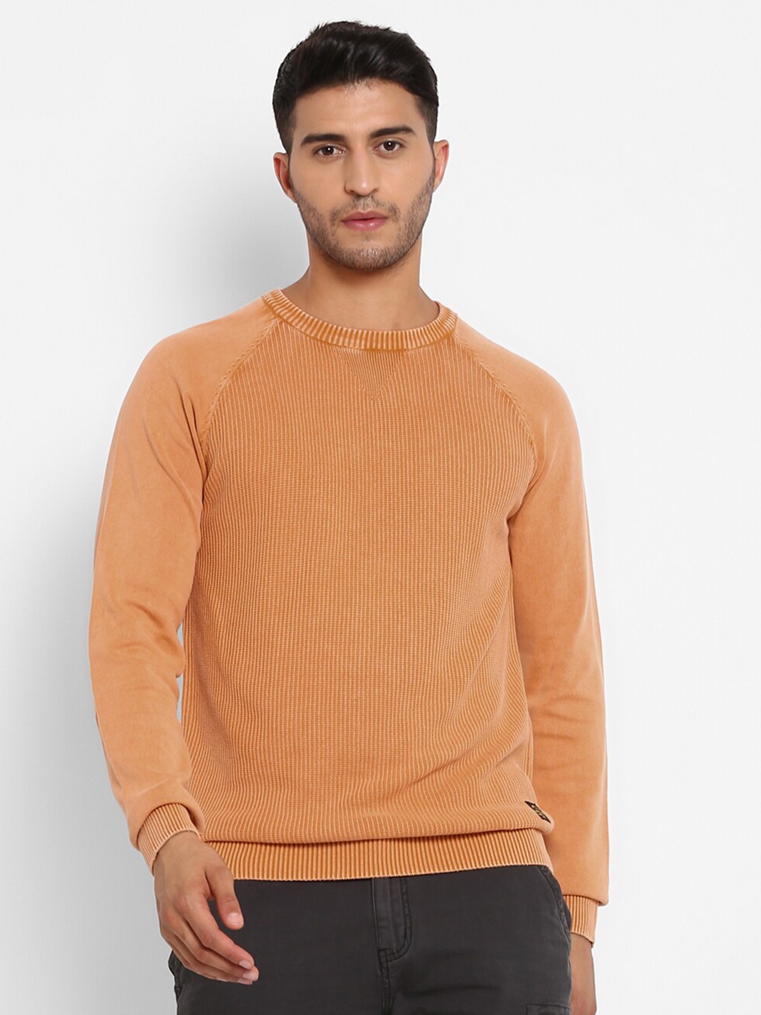 

Royal Enfield Men Orange Cotton Raglan Sleeve Crew Neck Pullover