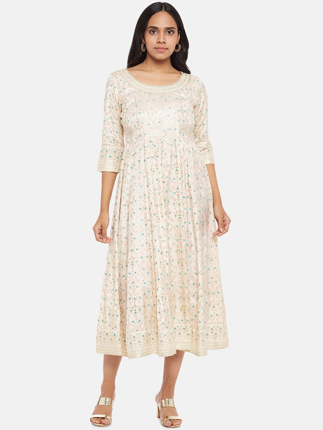 

RANGMANCH BY PANTALOONS Woman Off White Ethnic Motifs Midi Dress