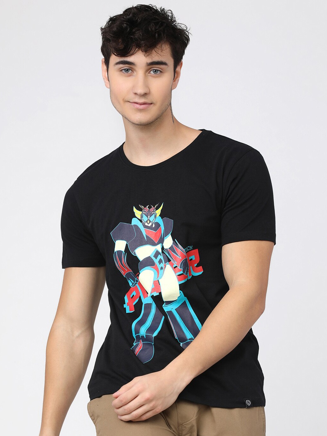 

LOCOMOTIVE Men Black Printed Raw Edge Slim Fit T-shirt