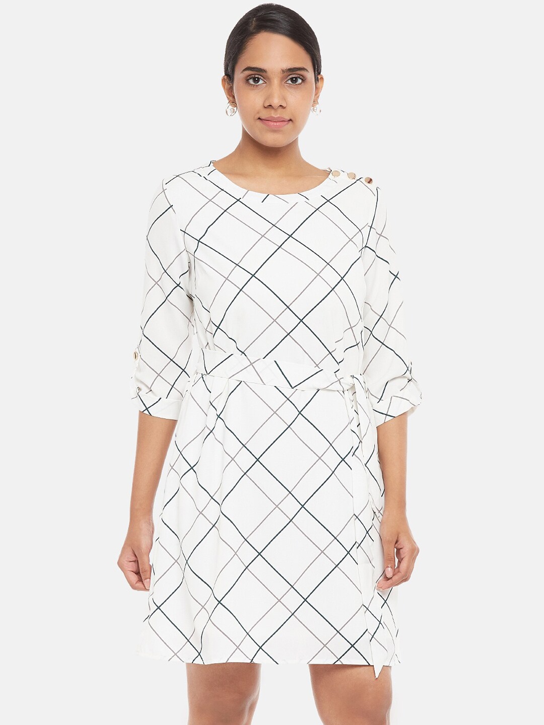 

Annabelle by Pantaloons White & Black Checked A-Line Dress