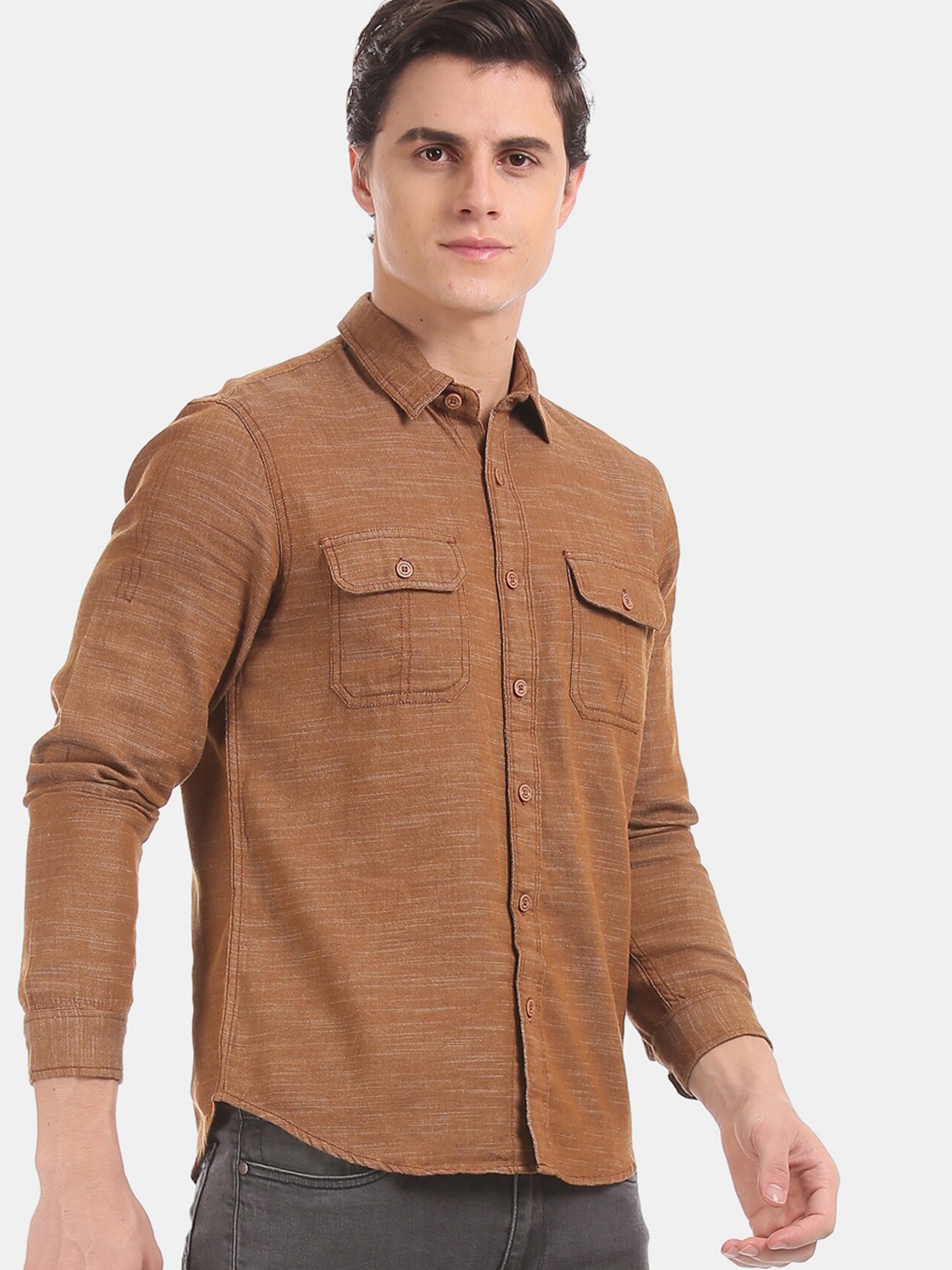

Cherokee Men Brown Opaque Cotton Pure Casual Shirt