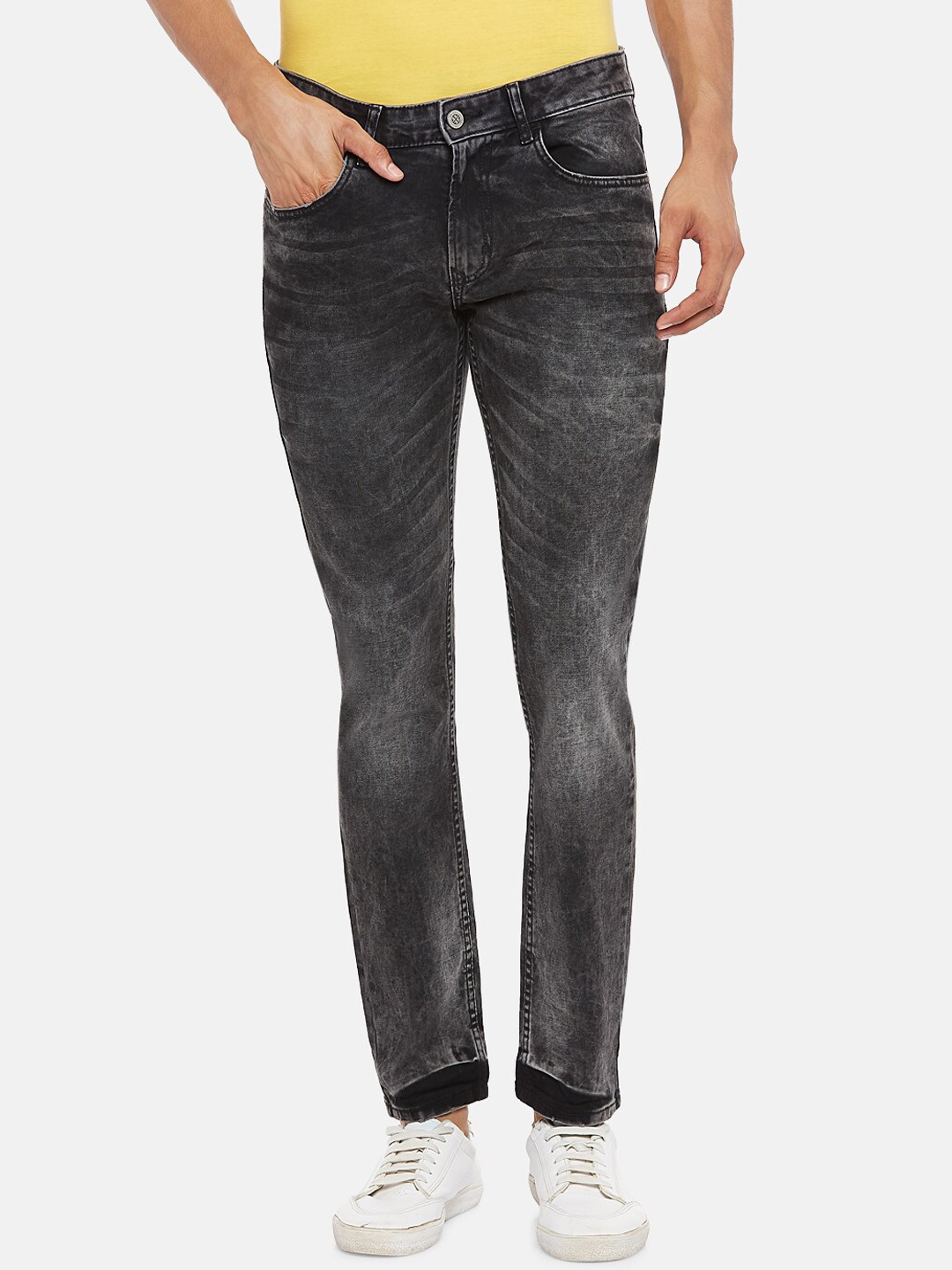 

People Men Grey Slim Fit Heavy Fade Stretchable Jeans