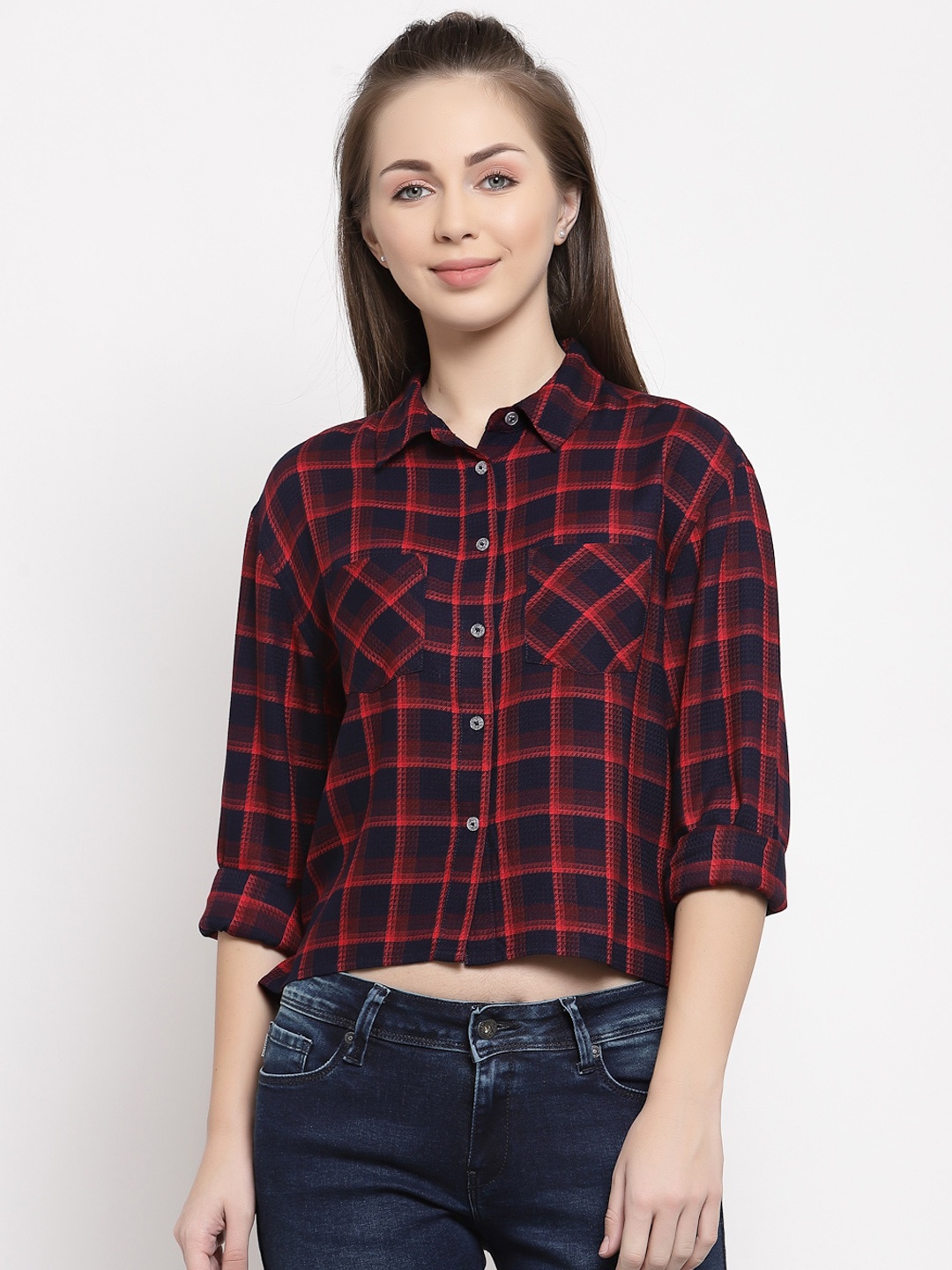 

Pepe Jeans Women Navy Blue Tartan Checks Opaque Checked Casual Shirt