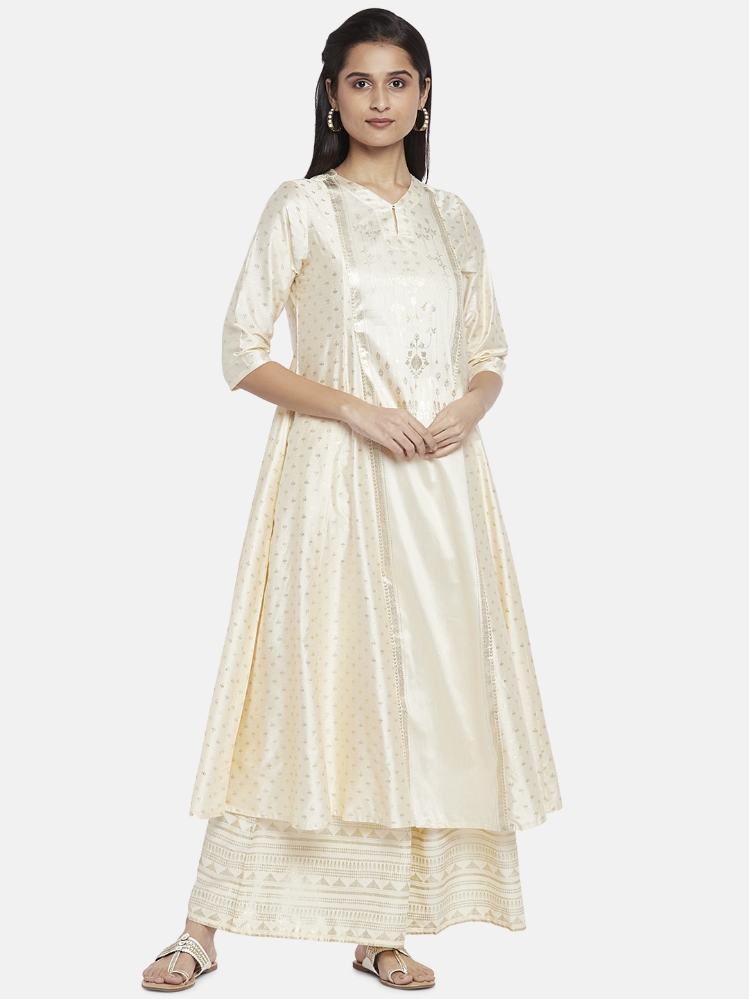 

RANGMANCH BY PANTALOONS Women Ethnic Motifs Printed Kurta with Palazzos & Dupatta, Off white
