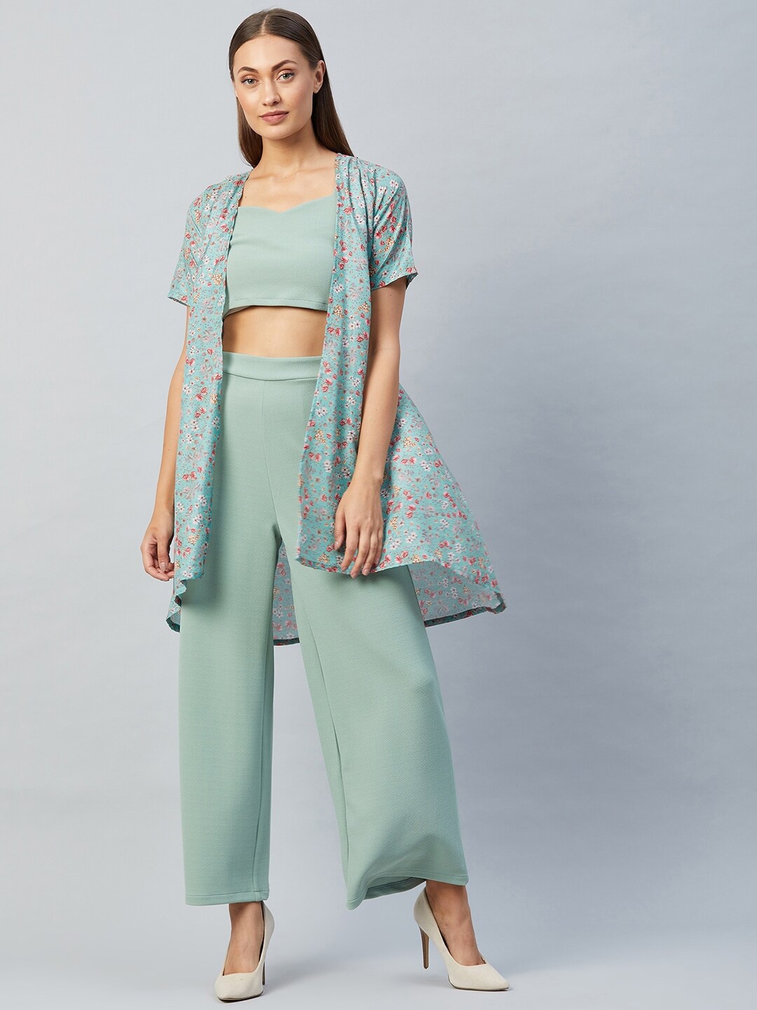 

Athena Women Green & Pink Top with Trousers With Printed Jacket
