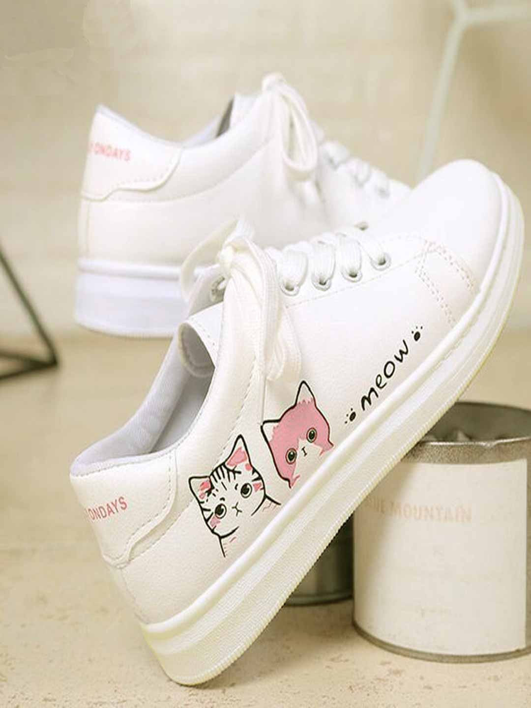 

Shoetopia Women White Printed Sneakers