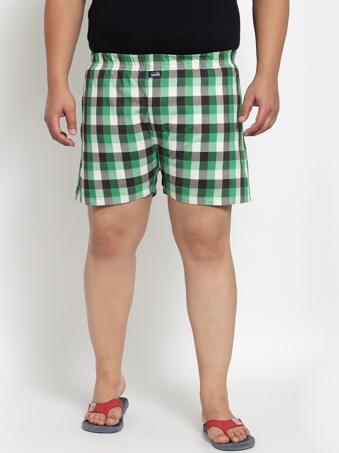 

plusS Men White & Green Checked Cotton Boxers MBX208E