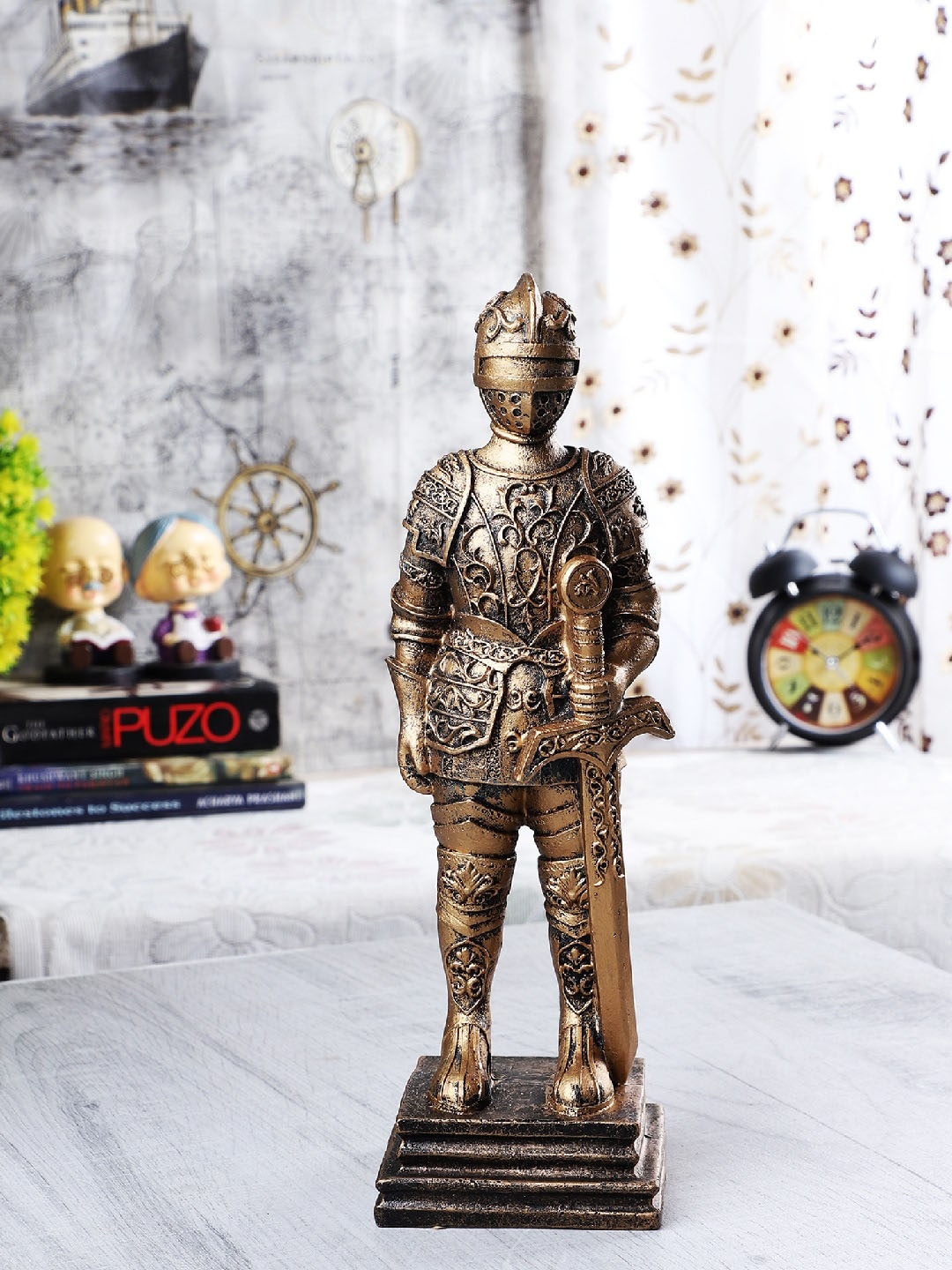 

EXIM DECOR Gold-Toned Golden Armour With Sword Military Showpiece
