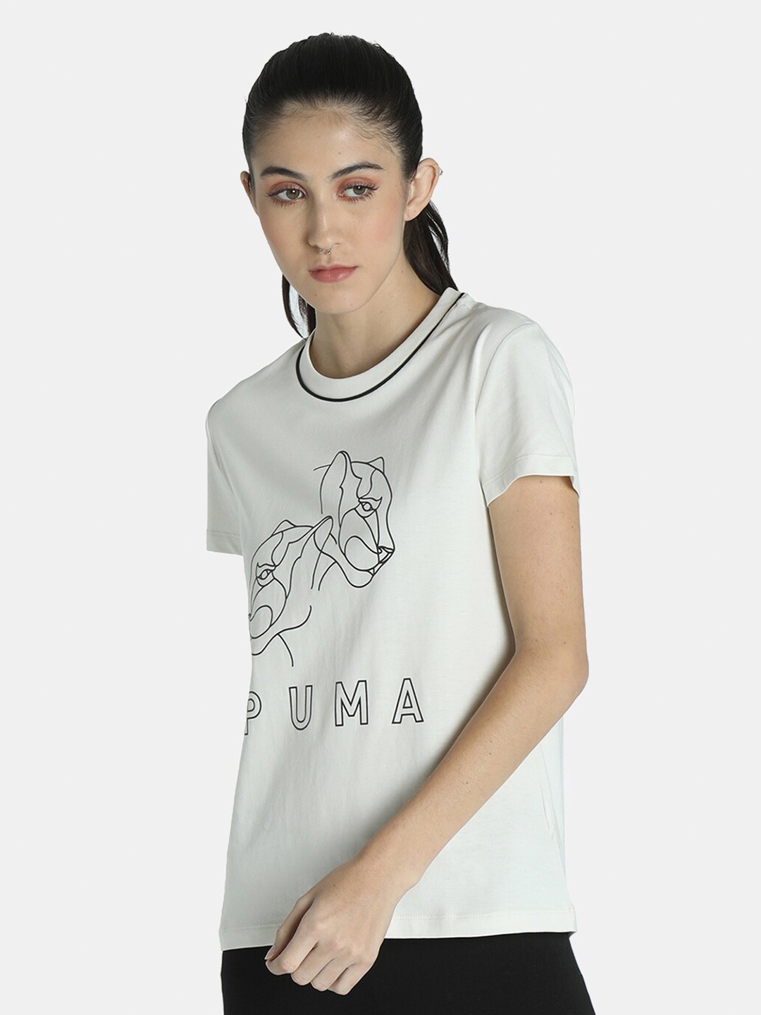 

Puma Women Grey Brand Logo Printed T-shirt