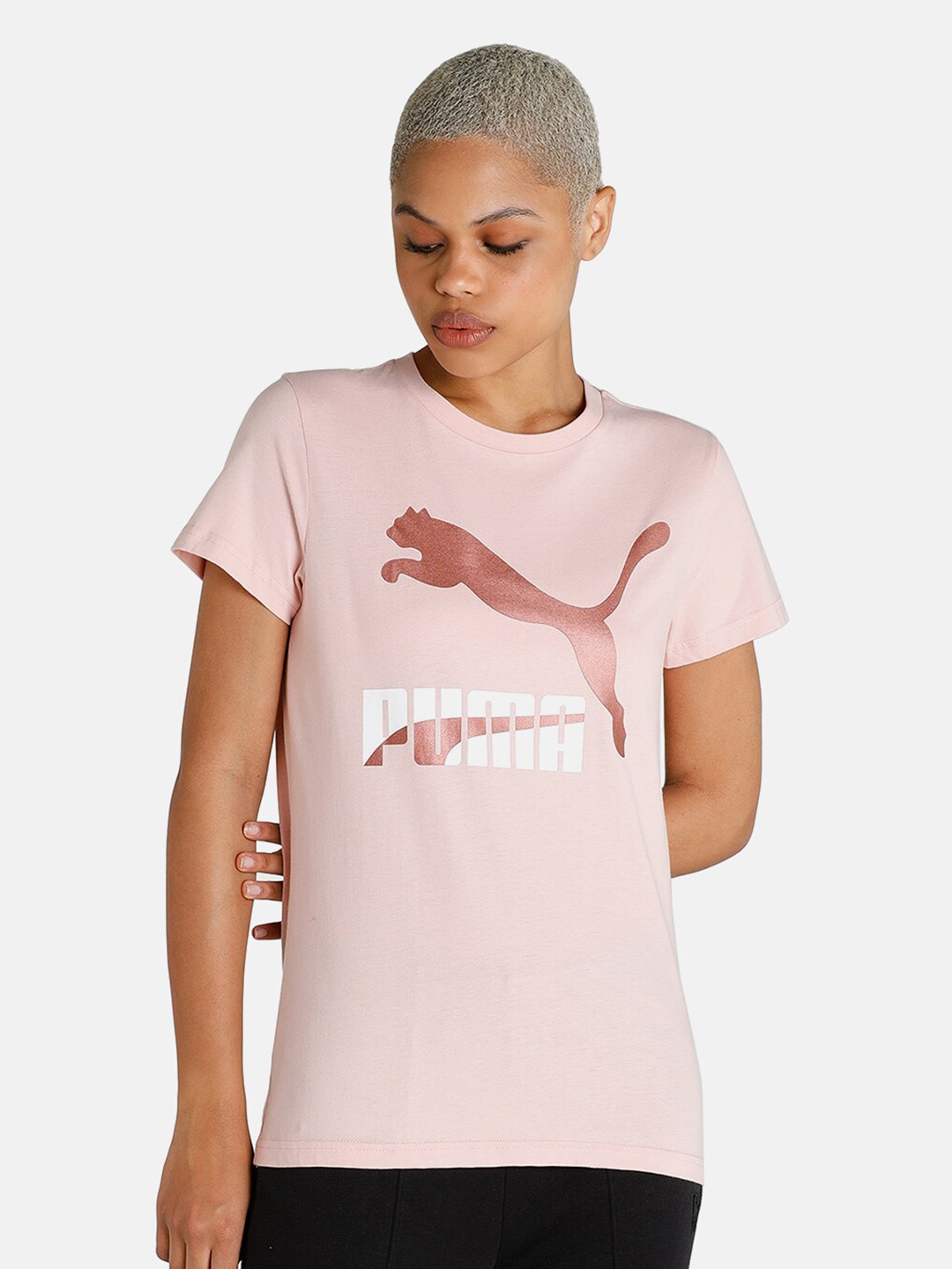 

Puma Women Pink Brand Logo Printed T-shirt