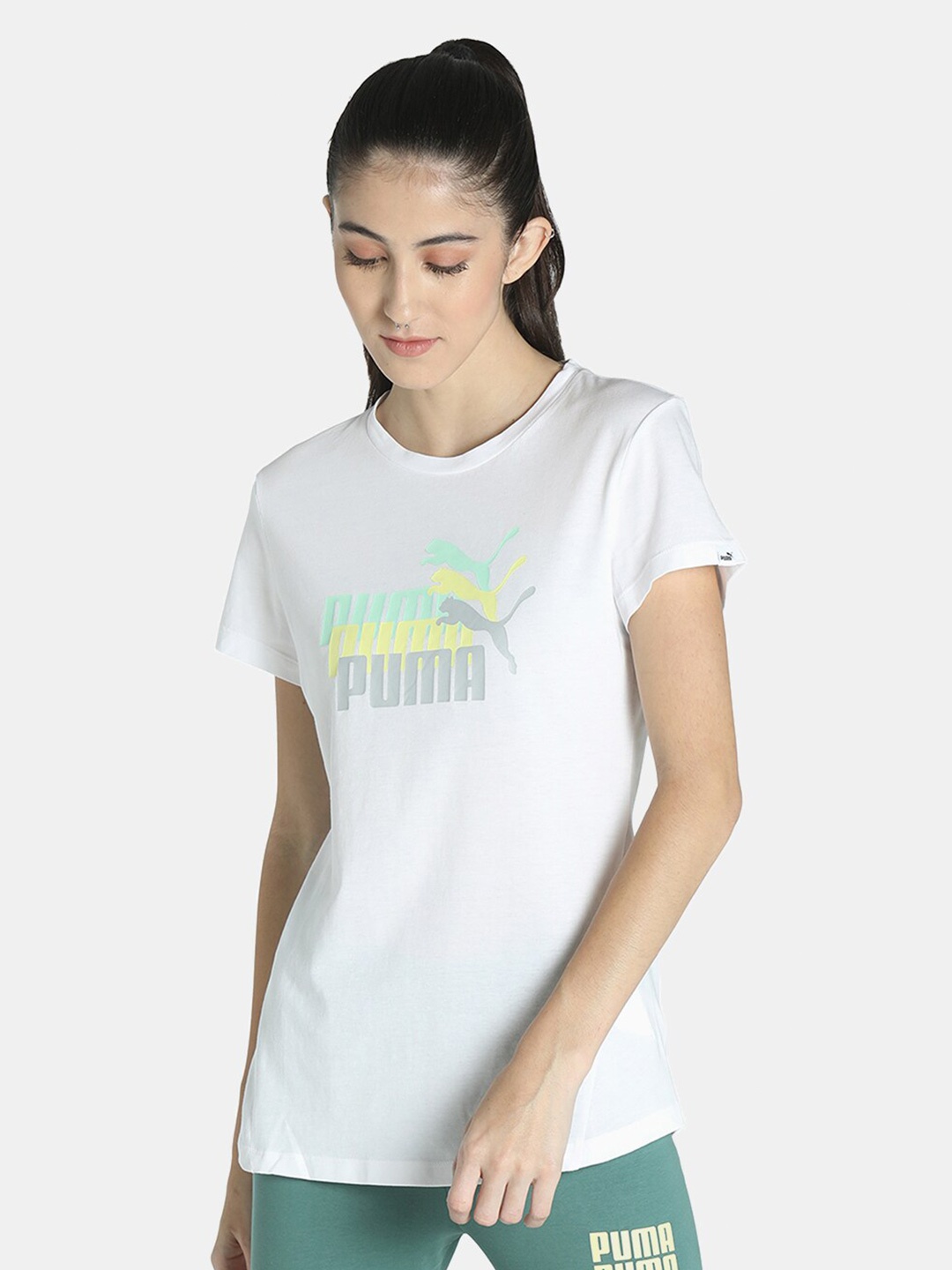 

Puma Women White Brand Logo Printed T-shirt