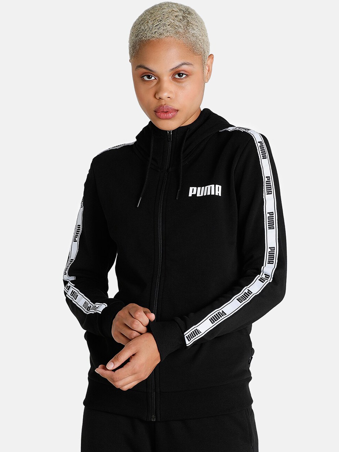 

Puma Women Black White Brand Logo Sporty Jacket
