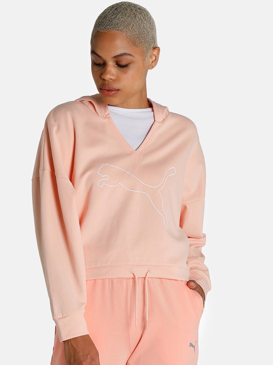 

Puma Women Pink Hooded Relaxed Fit Sweatshirt