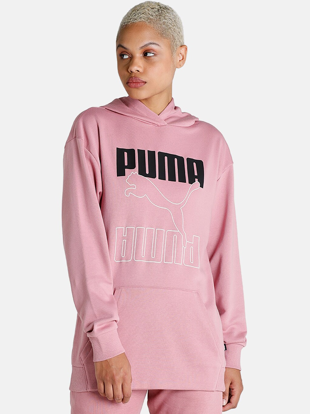 

Puma Women Pink Printed Relaxed Hooded Sweatshirt