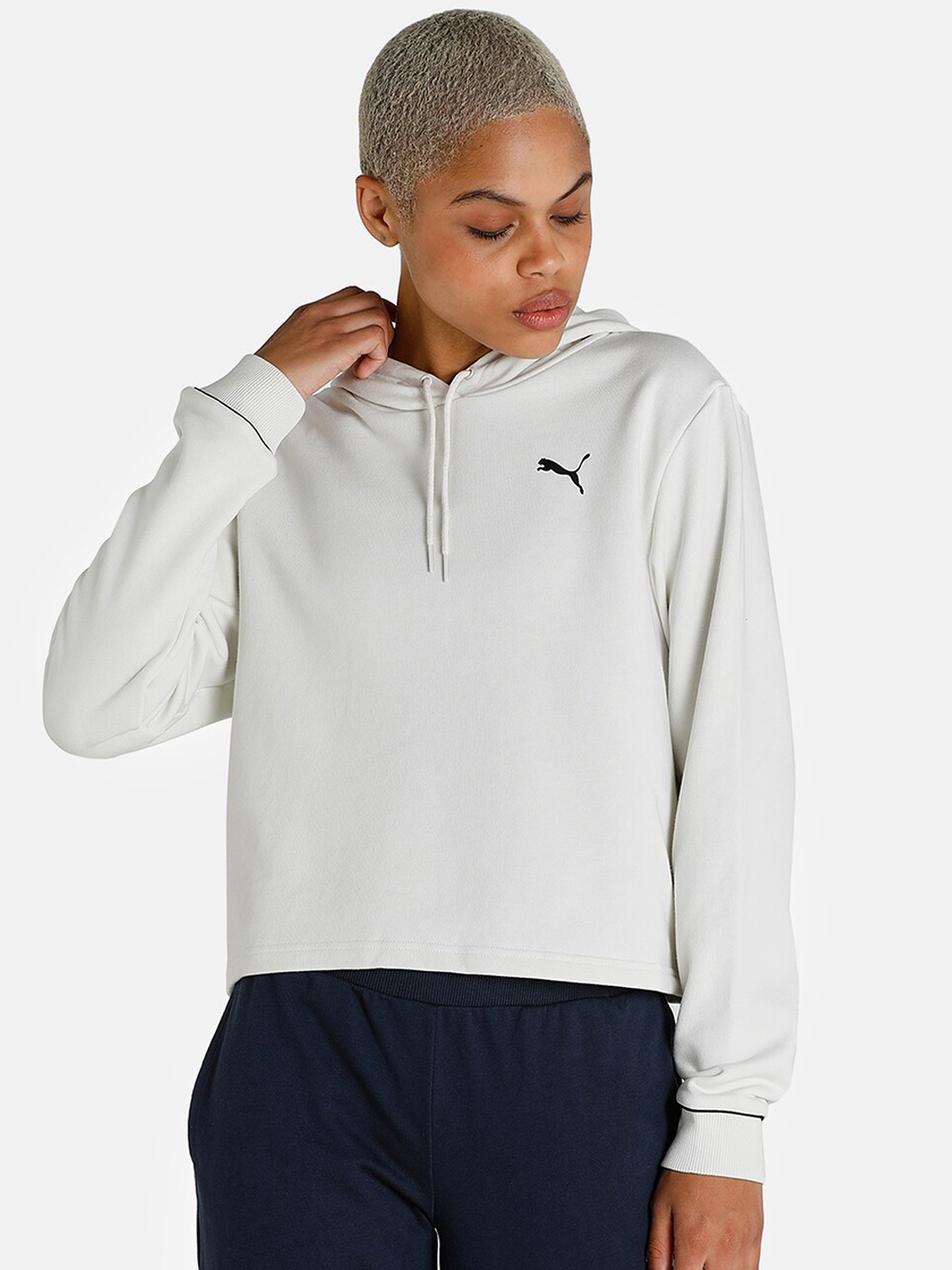 

Puma Women Grey Printed Hooded Sweatshirt