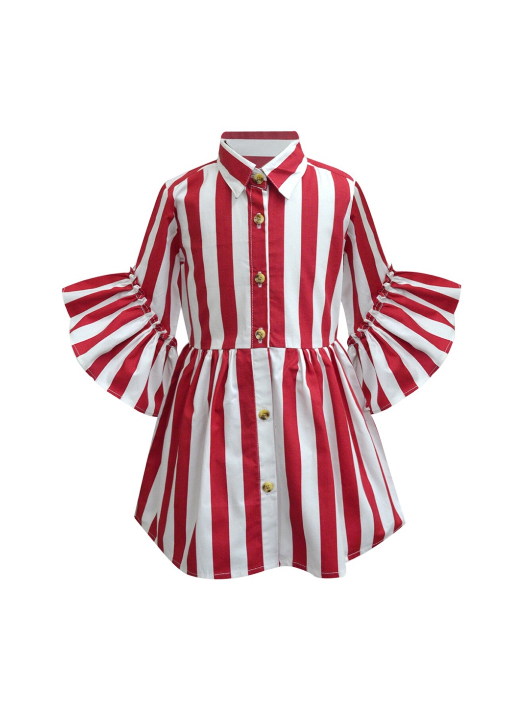 

A T U N Red & White Striped Pure Cotton Shirt Dress
