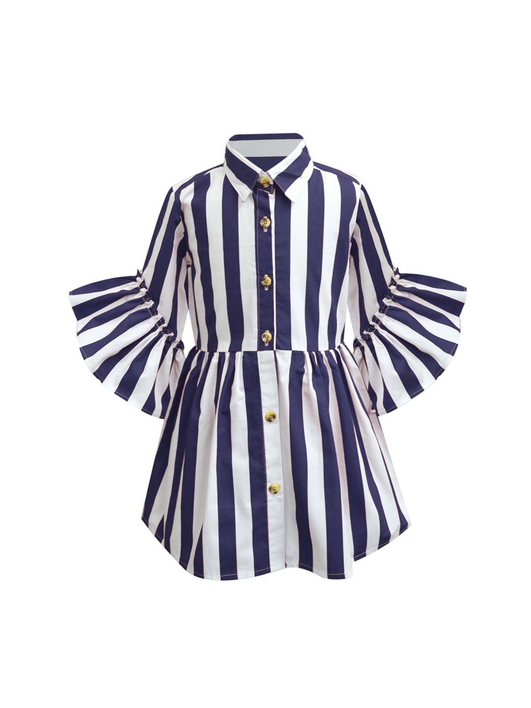 

A T U N Navy Blue & White Striped Pure Cotton Shirt Dress